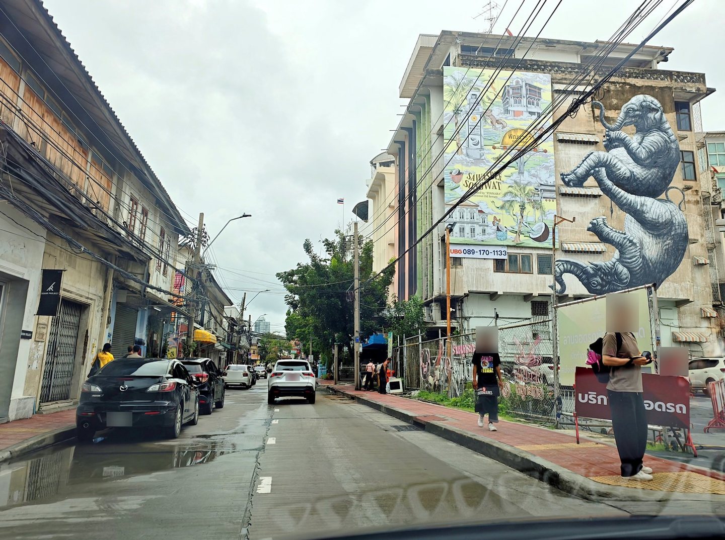 ภาพวาดช้างบนตึกเก่าริมถนนทรงวาด