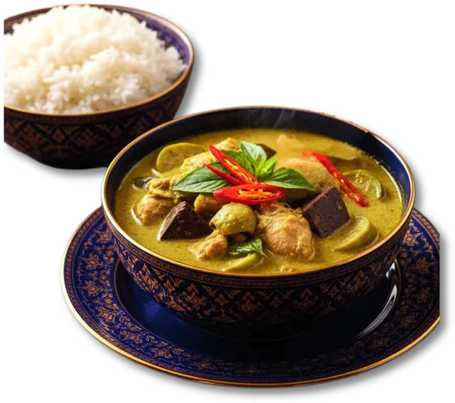 ข้าวแกงเขียวหวานไก่ — Green Curry with Chicken & Rice